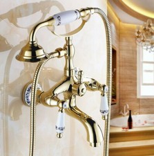 Luxury Golden Brass Wall Mounted Bathtub Handheld Shower Faucet Mixer Tap 2tf410