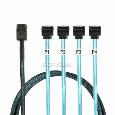 Angled 4 SATA Target Hard Disk 6Gbps to Internal Mini SAS SFF-8643 Host Cable 1M