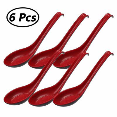 6Pcs Soup Ramen Spoons Asian Chinese Japanese Utensils Long Handle Hook Flatware