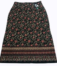 BRIGGS High Waisted Midi Skirt 12P NWT Black Floral Cottagecore Hippie 90s