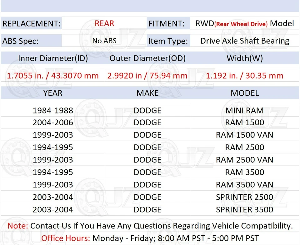 [TRASERO (cantidad 2)] Cojinete del eje de transmisión para Dodge Sprinter 2500 2003-04 modelo tracción trasera Foto 2 de 4