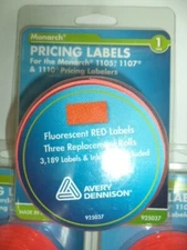 3 pack rolls Monarch Labels Model 1105 1107 1110  1Line 47/64"x25/64" RED 925037
