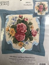 NEW Silk Ribbon and Roses Pillow Picture Needlepoint Kit by Candamar 30924