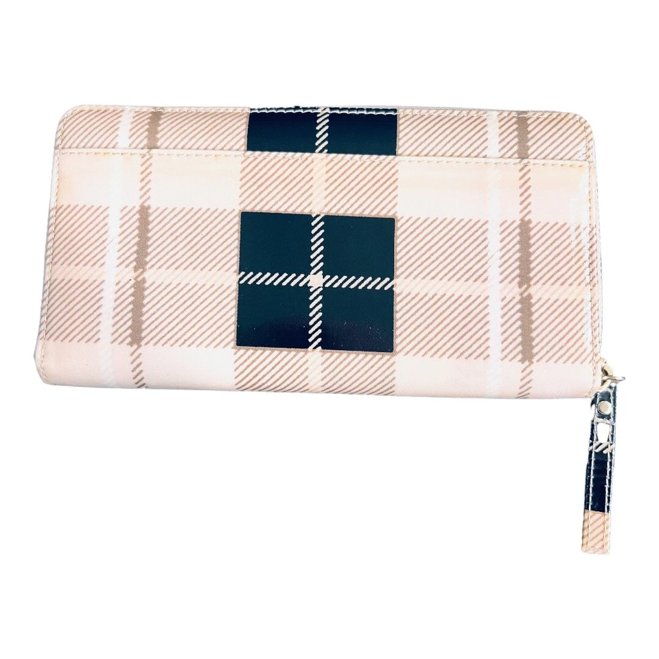 Organizador de carteira feminina Kate Spade couro envernizado grande zíper xadrez rosa - Imagem 2 de 4