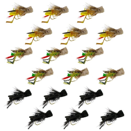 18 pc Dave's Hopper Fly Fishing Set, Size 10 Dry Flies for Bass