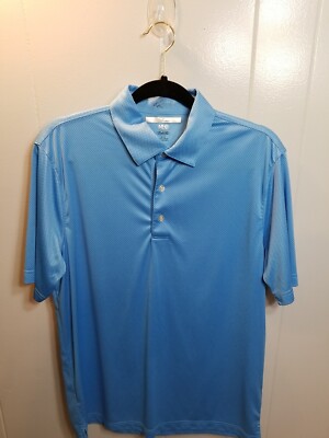 Greg Norman Mens Blue Micro  Print ML75 Play Dry Golf Polo Shirt Size Medium