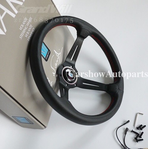 NARDI 350MM Deep Cone 9cm Perforated Leather Black Spoke Sport Steering Wheel - Picture 10 of 20