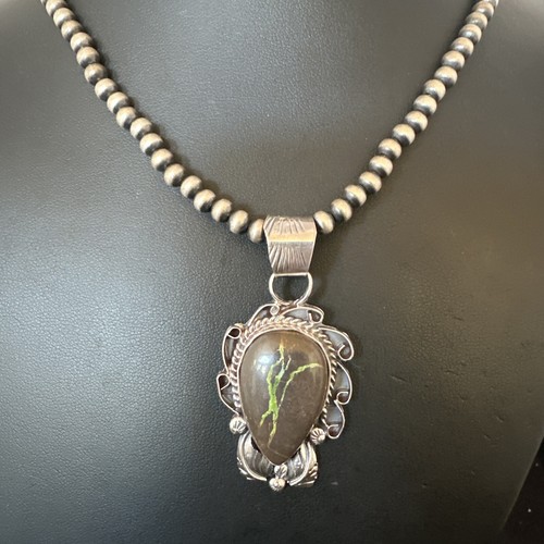 Men WoMens Navajo Sterling Silver Green Boulder Turquoise Necklace Pendant 16135 - Picture 3 of 13