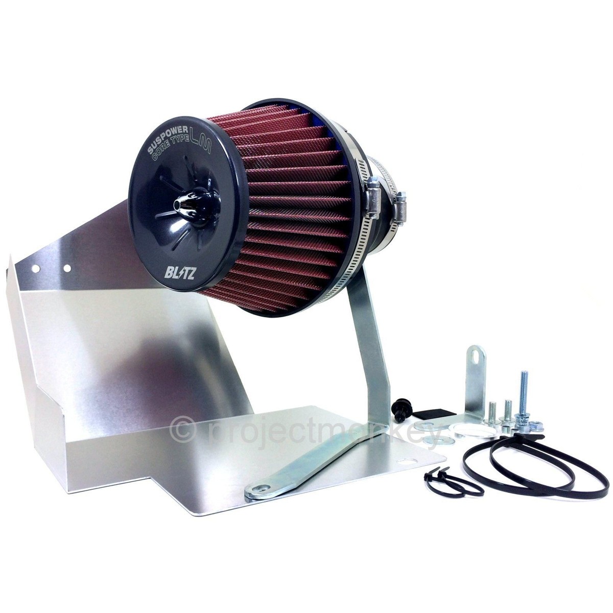 BLITZ エアクリ　SUS POWER CORE TYPE Blitz SUS Power Core Air Filter Intake Red Fits: 08-13 Mitsubishi