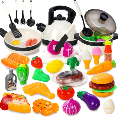 Kids Play Kitchen Accessories, Play Food Sets for Kids Kitchen, Kids Pots and Pa