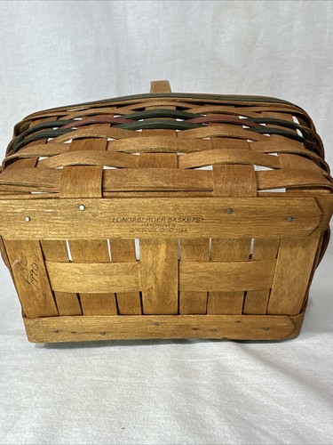 Longaberger Basket Medium with Handle 1990 Signed Green and Red 11x11x8 - Picture 5 of 9