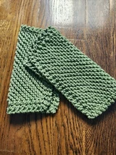 -Hand Knit -  Dishcloth/Washcloth - Set Of Two. Olive Green 