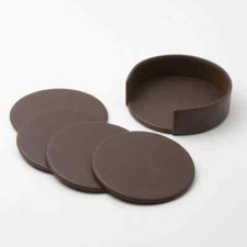 BOX OF 48 CHOCOLATE BROWN LEATHER COASTER SETS ROUND 