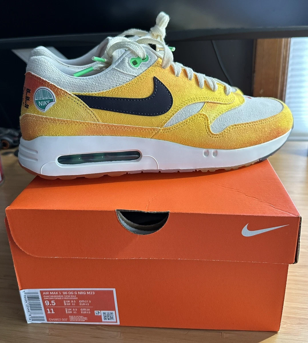 Nike Air Max 1 86 OG G NRG M23 Golf Shoes Peach Masters 9.5