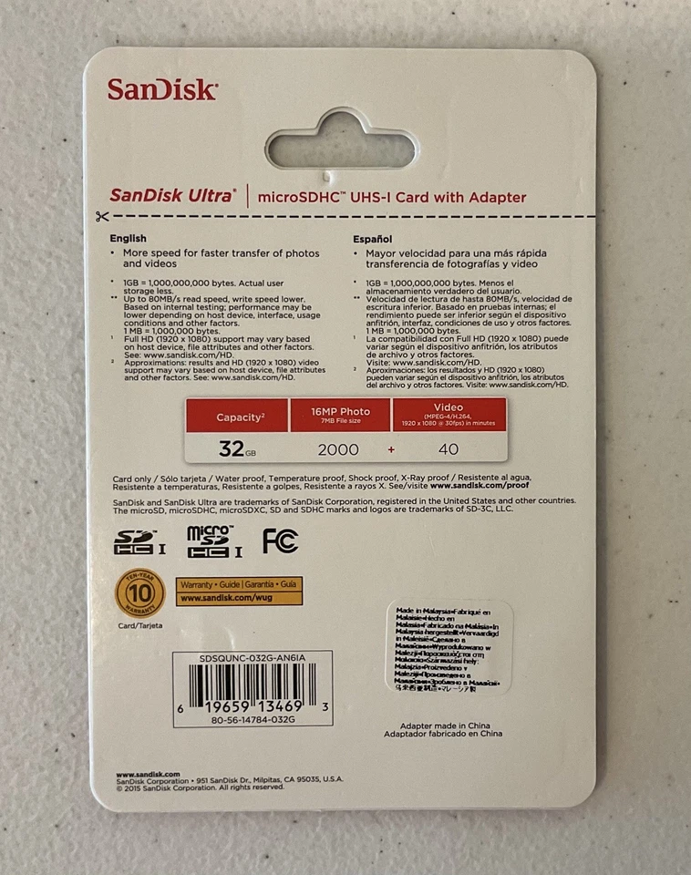 SanDisk Ultra 32GB SD SDHC Flash Memory Card Class 10 80MB/s 533X UHS-I HD - Image 2 of 2