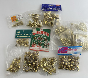Gold Metal Jingle Bells Miniature For Christmas Craft Jewelry Large Lot Vtg NOS