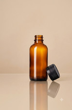 80 pack: 2 oz amber glass boston round bottle and lid with child resistance