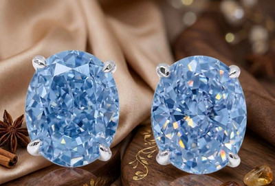 6.00 Ct Certified Oval Cut Natural Blue Diamond Studs VVS1 White Gold Finish