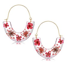 Flower Earrings for Women Pressed Flower Resin Hoop Earrings Statement Real Flor