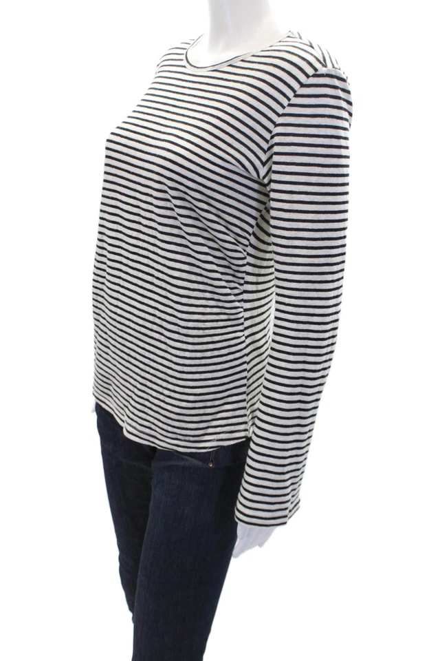 Top de manga larga con estampado de rayas de algodón con marco para mujer blanco negro talla S Foto 2 de 4