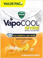 Vicks VapoCOOL Severe Medicated Sore Throat Drops, 70 Count (Pack of 1) 