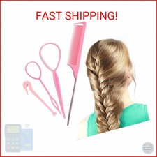 4Pcs Topsy Tail Hair Tool Hair Looping Tool Braiding with Rat Tail Comb, Ponytai