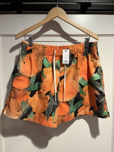 Topshop Abstract Print Drawstring Cotton Shorts in Orange - Size 12 - Afbeelding 1 van 8