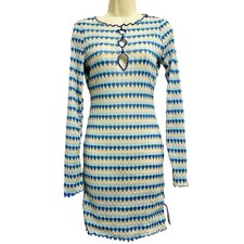 ASOS DESIGN Midi Dress Womens Size 4 Blue Geometric Knit Keyhole Beach Coverup