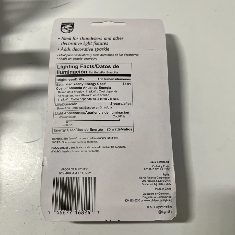 12-25w Philips Duramax B10.5 Candelabra Sparkling Clear Light Bulbs - Image 4 of 4