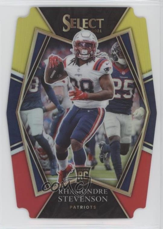2021 Select Premier Level Red & Yellow Prizm Die-Cut Rhamondre Stevenson 0p5x