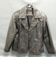 Vintage Wilsons Black Leather Button Front Jacket W/Belt Loops-Large