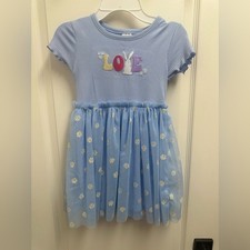 Toddler Girls Blue Tutu Kids Dress with Love Embroidery SZ 4T