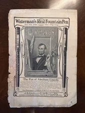 Abe Lincoln Waterman’s Fountain Pen Ad Early 1900’s