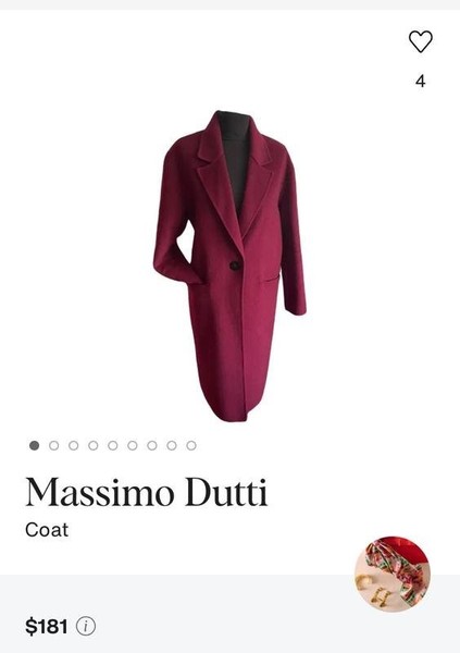 Women Massimo Dutti Coat Burgundy Wool XS