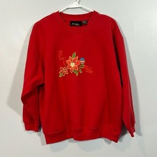 Vintage Red Embroidered Flower / Ornament Sweatshirt