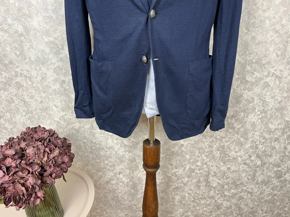 Blazer de verano italiano Lardini azul jersey lino sin forro bolsillos parche 42, EU 52 Foto 3 de 4