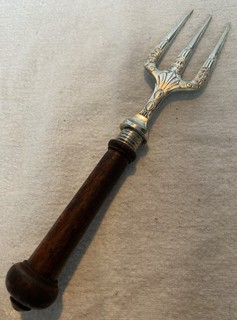 Antique Silver Plated Bread Fork With Wooden Handle c.1900 1910