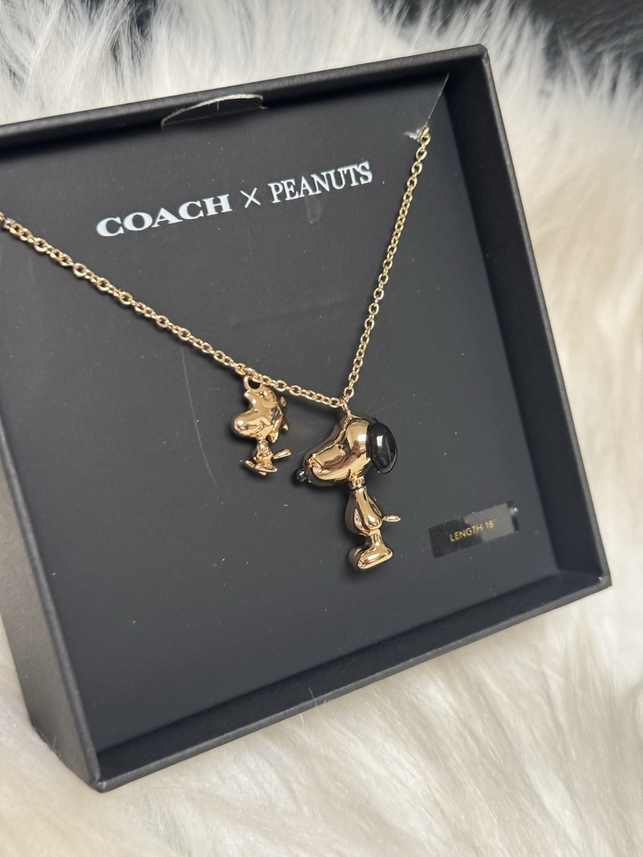 Coach X Peanuts Snoopy And Woodstock Pendant Necklace CCA48 Gold
