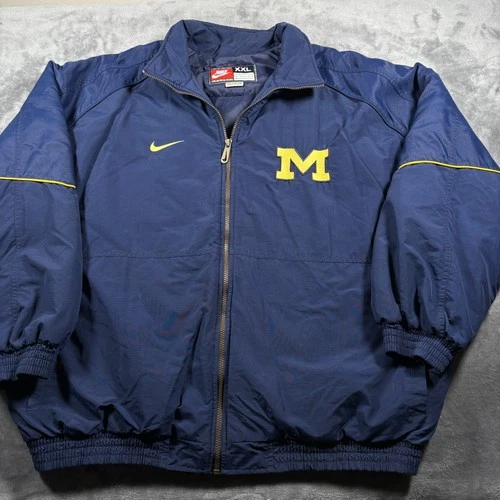 Vintage Michigan Wolverines Jacket Mens 2XL Navy Blue Nike Sports Outerwear Rare video thumbnail