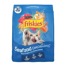 Purina Friskies Seafood Sensations,Dry Cat Food, Salmon, Tuna & Shrimp,30 lb Bag