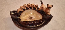 Vintage Ceramic Ashtray with Momma Cat and Kittiens Made In Japan 1950s
