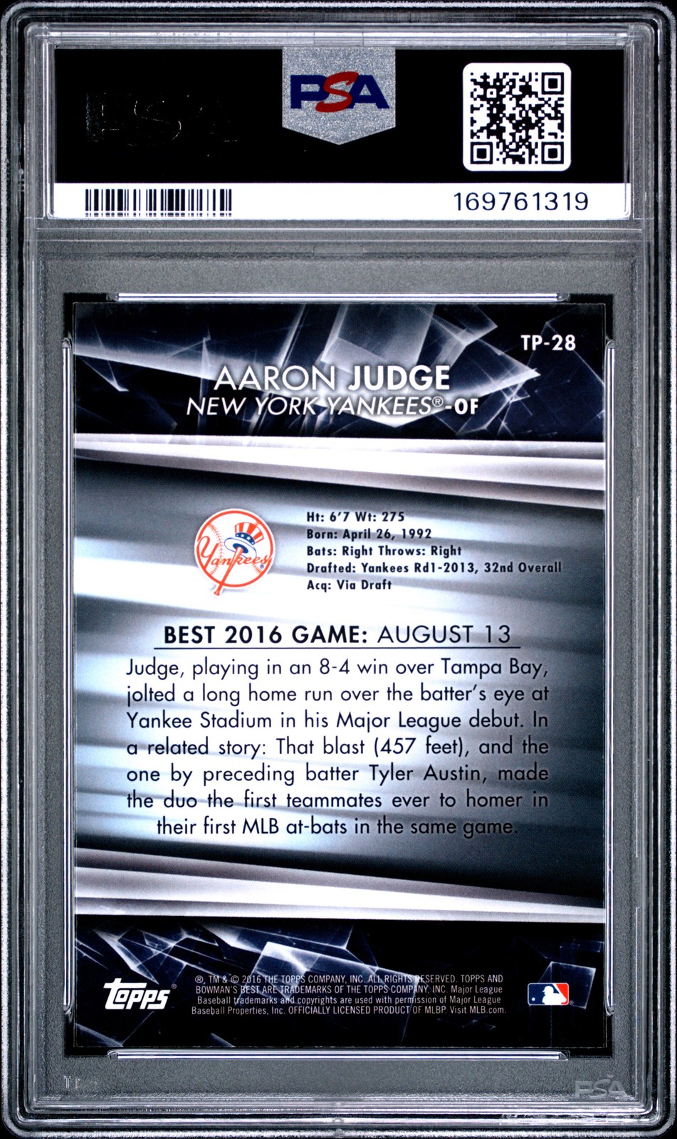 2016 BOWMAN'S BEST TOP PROSPECTS #TP-28 AARON JUDGE PSA 10 view 2