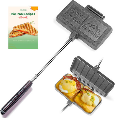 Double Pie Iron Sandwich Maker for Camping, Cast Iron Campfire Pie Cooker, Campf