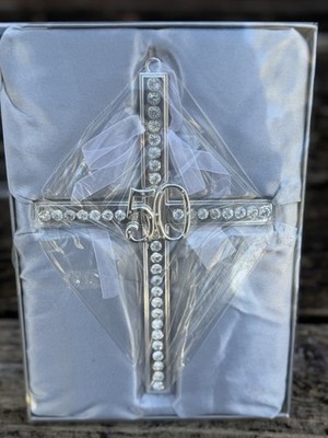 NIB Roma Caroline Collection 50th Anniversary 8  Silver Cross w/ Rhinestones M7