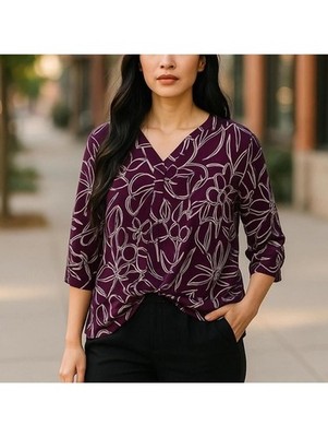 Anthropologie Akemi + Kin Purple Floral Tie Sleeve Boho Blouse XS