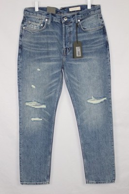 Allsaints Men's Jack Damaged Relaxed Taper Jeans 30 x 28 Mid Indigo