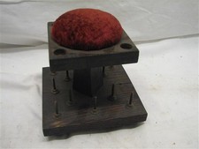 Antique Sewing Notions Thread Wooden Spool Holder Pin Cushion Stand