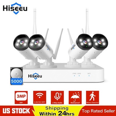 Hiseeu 10CH NVR 3MP 5G WIFI Outdoor Security Camera System 2-Way Audio 500G HDD