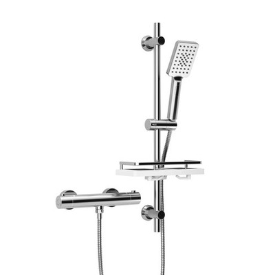 JOHO Thermostat Duschsystem mit Ablage Duschstange 70cm Handbrause DS1208 Chrom