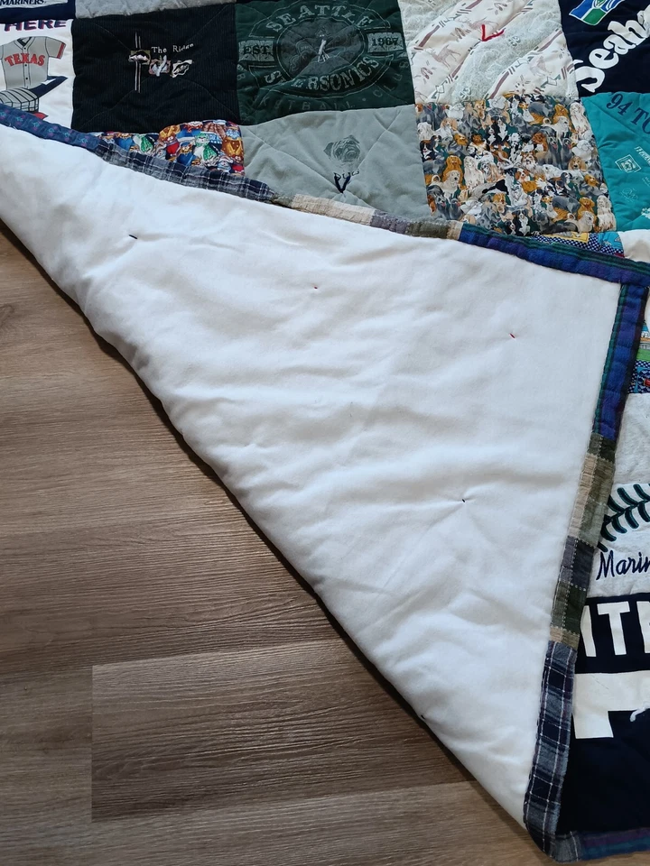 Manta vintage hecha a mano retazos camisetas deportes fútbol baloncesto béisbol  Foto 3 de 4